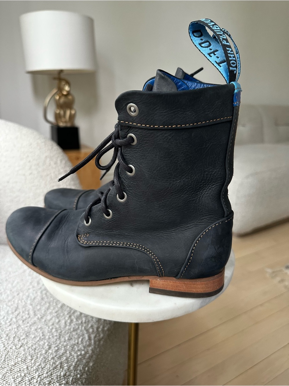 JOHN FLUEVOG Radio BBC Blue and Black Leather lace-up BOOTS - Picture 6 of 10